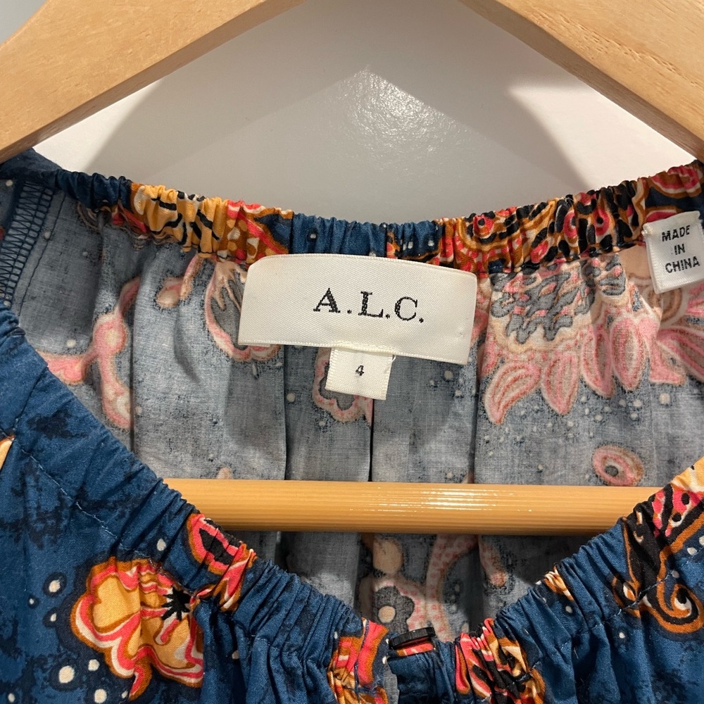 A.L.C. Floral Midi Dress in Blue and Orange - Picture 7 of 8